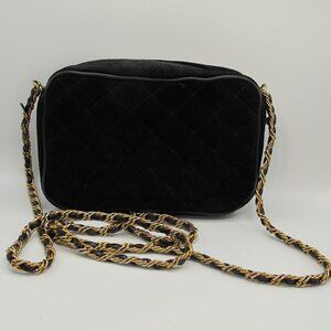 Ann Taylor black quilted suede purse with gold hardware